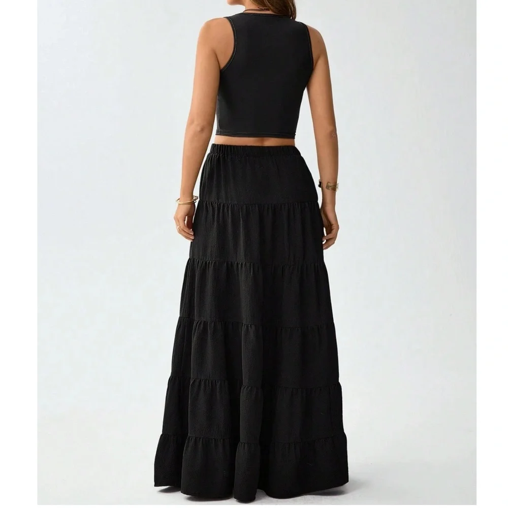 Boho Heart Print Graphic Tank Crop Maxi Skirt Set - Picture 3 of 7